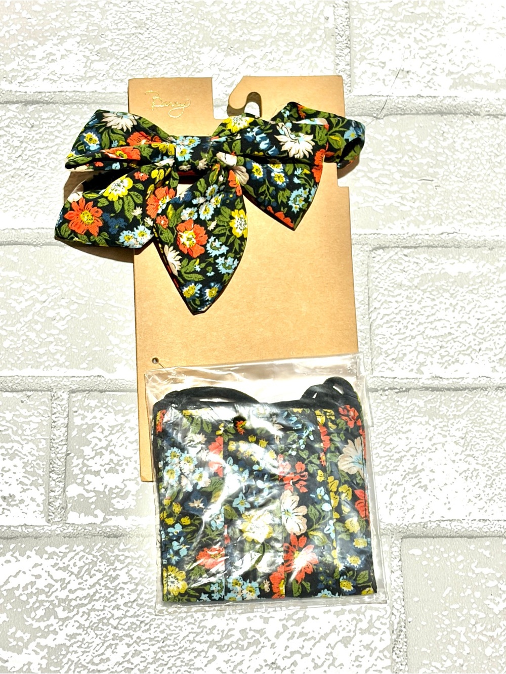 Berry Dark Black Floral Hair Bow and Matching Mask Set NEW